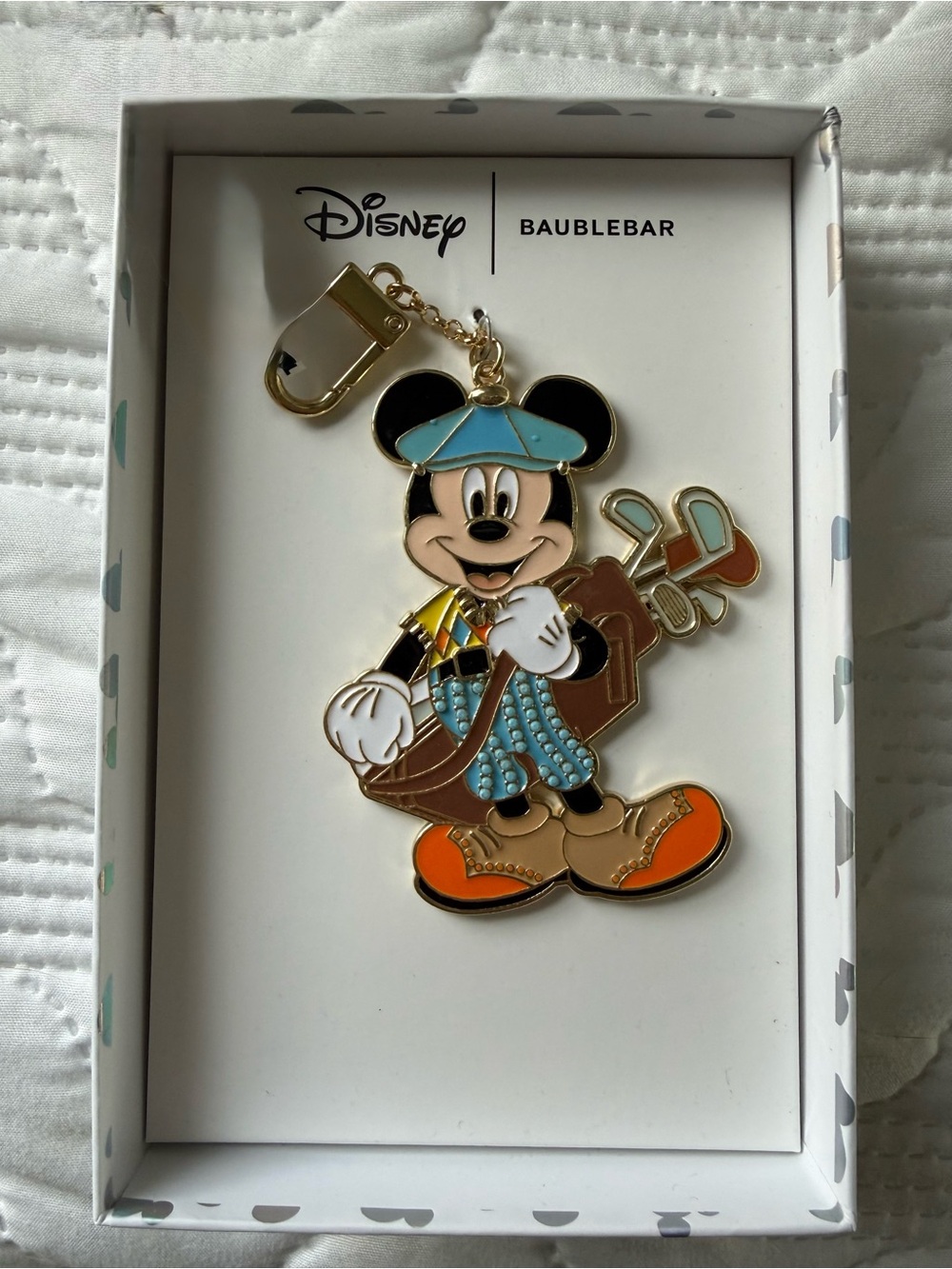 Disney Mickey Mouse Golf Bag Keychain in Blue, Orange and Gold